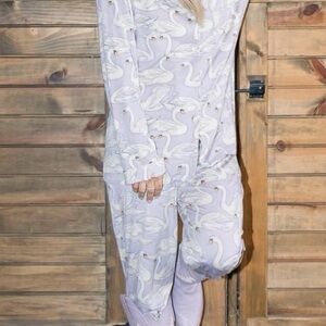 In MY Sundays Swan Print Pajama Set - Purple Large